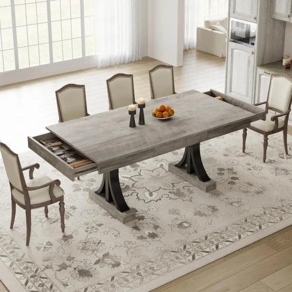 Wooden Dining Table with 2 Drawers,