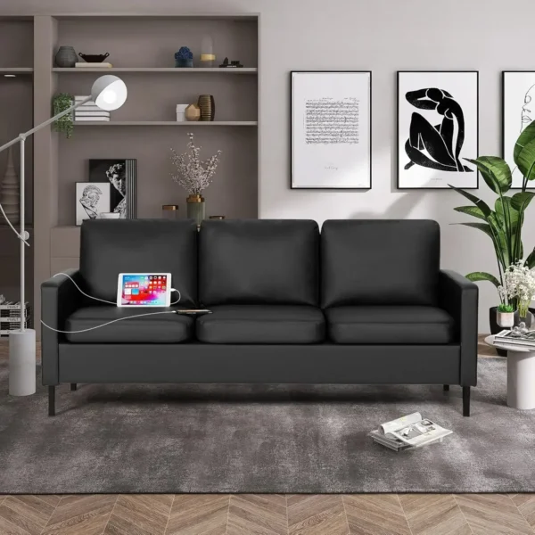 Faux Leather  Sofa with2 USB,